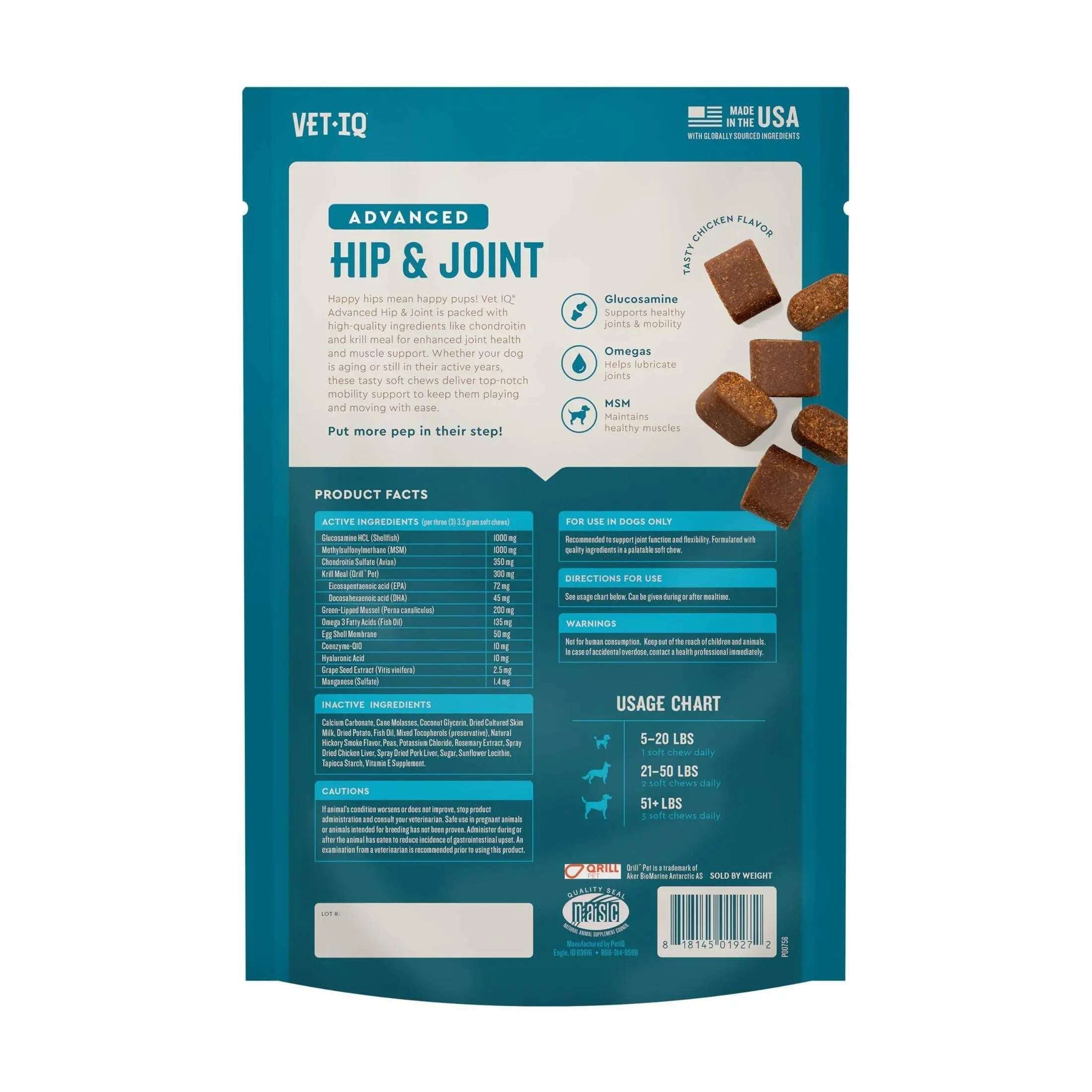 VetIQ Glucosamine Hip & Joint Supplement for Dogs, 180 Soft Chews, Dog Joint Support Supplement with MSM and Krill, Dog Health Supplies Large & Small Breed, Chicken Flavored Chewables Pet palace shop