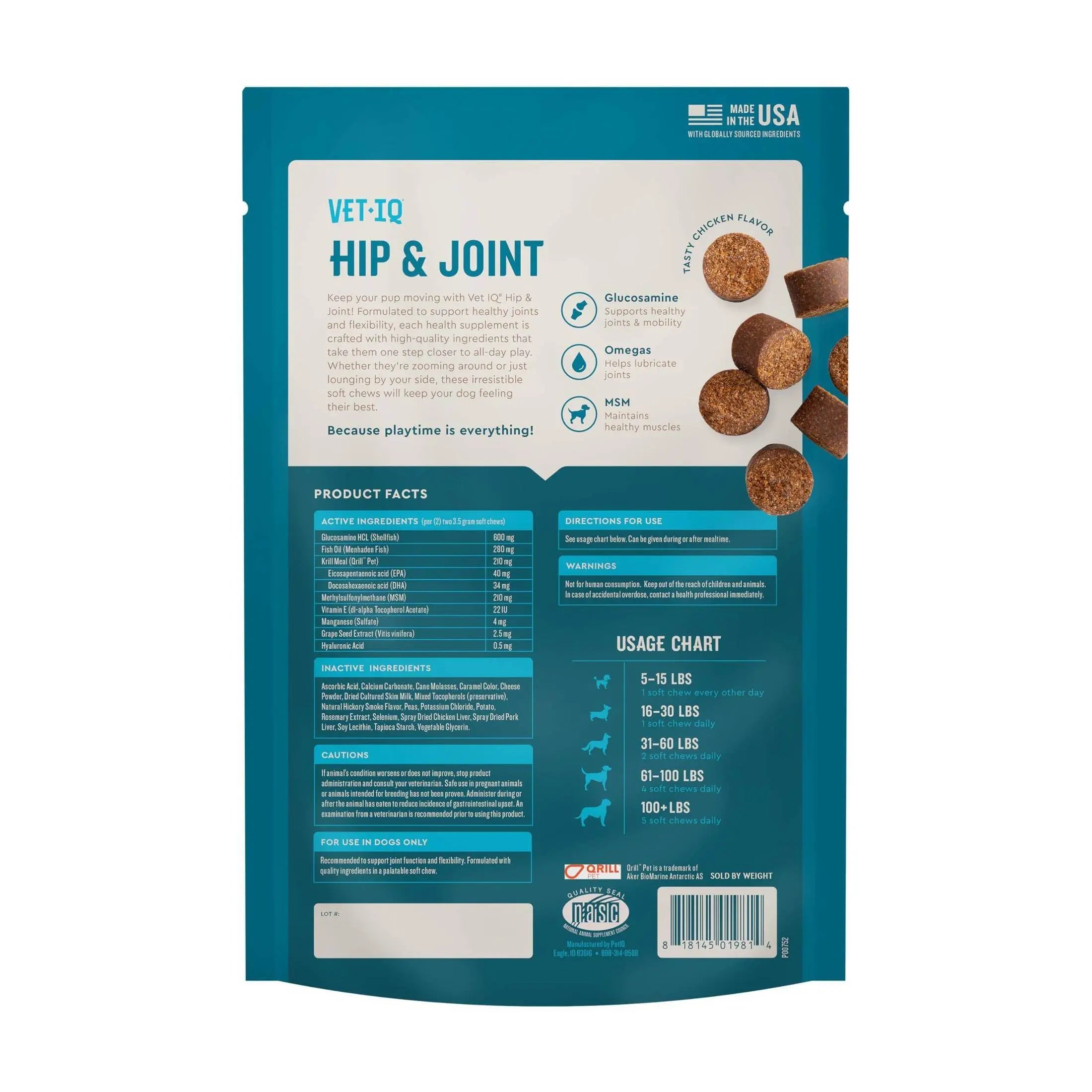 VetIQ Glucosamine Hip & Joint Supplement for Dogs, 180 Soft Chews, Dog Joint Support Supplement with MSM and Krill, Dog Health Supplies Large & Small Breed, Chicken Flavored Chewables Pet palace shop