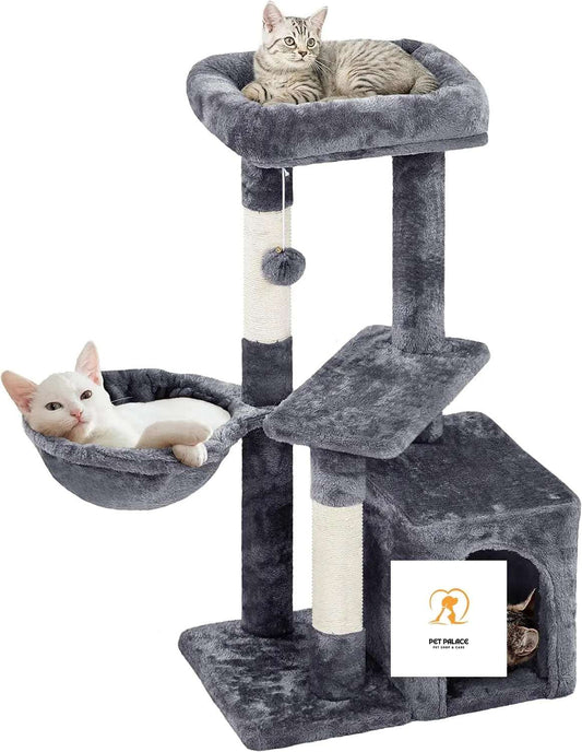 Cat Tree 33In Cat Tower, Multi-Level Cat Condo with Extra Scratch Boards and Sisal Posts as Kitty Activity Center