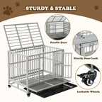 Indestructible Dog Crate with Removable Tray - 37/42/46 Inch Heavy Duty Steel Kennel