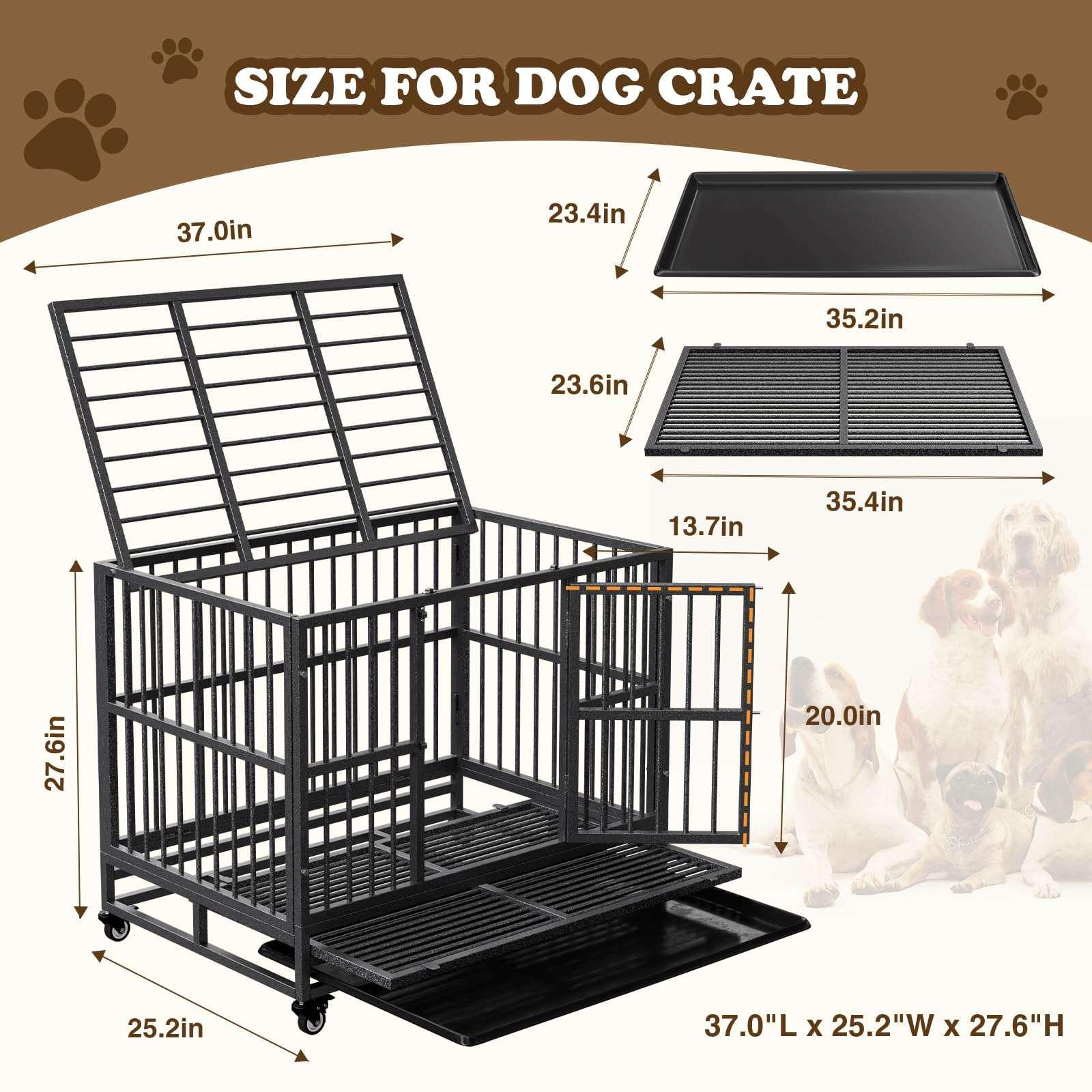 Indestructible Dog Crate with Removable Tray - 37/42/46 Inch Heavy Duty Steel Kennel