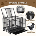 Indestructible Dog Crate with Removable Tray - 37/42/46 Inch Heavy Duty Steel Kennel