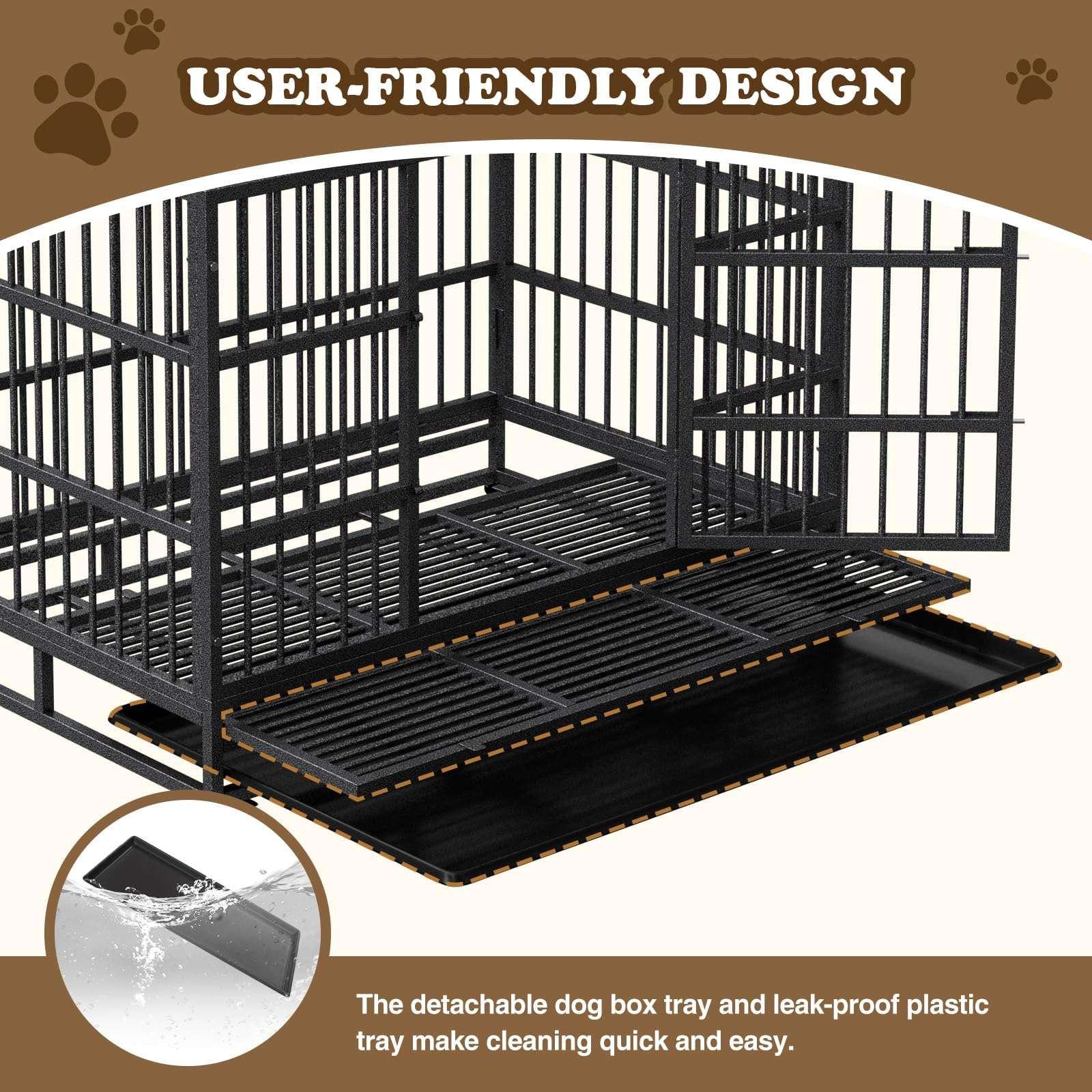 Indestructible Dog Crate with Removable Tray - 37/42/46 Inch Heavy Duty Steel Kennel